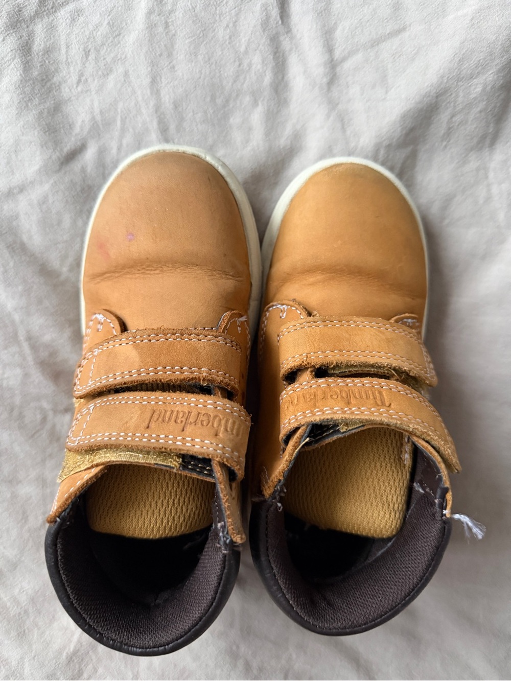 Timberland Kids Tan Leather Hook-and-Loop Boots